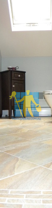 contemporary bathroom with floor tiles that look like porcelain or stone white grout Melbourne/Nillumbik/Smiths Gully