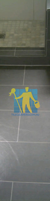 traditional bathroom floor with master bathroom with porcelain grey floor rectangular with white grout lines Gold Coast/Woongoolba