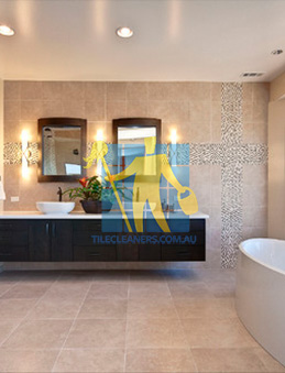 modern contemporary bathroom with floor to ceiling porcelain tiles Perth/Subiaco