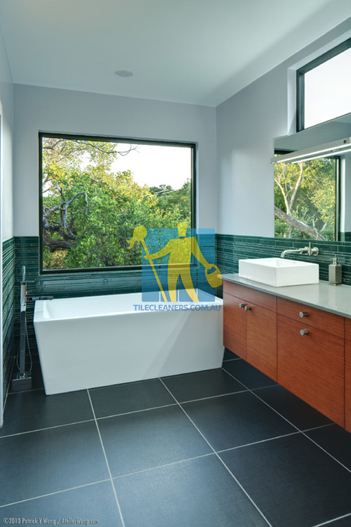 modern bathroom with extra large porcelain tiles that look like fake granite Cremorne