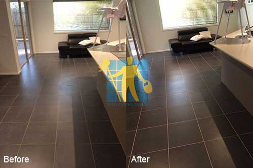 Woodcroft black porcelain floor before and after cleaning