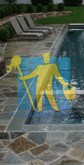 Brisbane/Moreton Bay Region/Lawnton bluestone tiles around swimming eclectic pool irregular shapes cement grout
