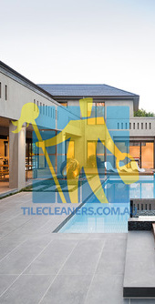 Brisbane/Eastern Suburbs/Carina Heights bluestone tiles outdoor around swimming pool dark color white grout lines