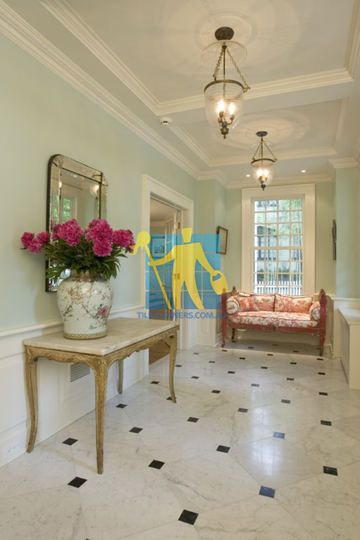 Belmont entry hall with new marble tile floor