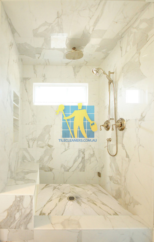 Hobart marble tiles shower wall floor calcutta polished luxury bathroom