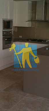 kitchen with clean porcelain floor tiles after cleaning by tile cleaners Perth/Swan