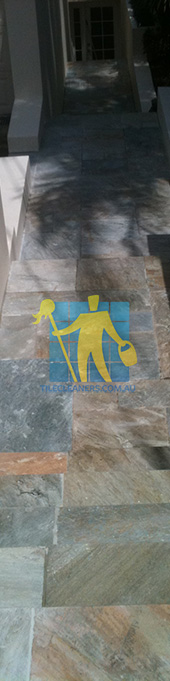 clean slate tiles unsealed after stripping and cleaning outdoor entry stairs Sydney/Northern Beaches/Whale Beach