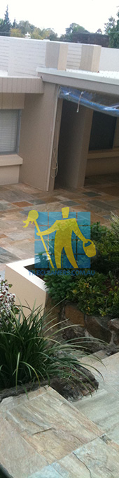 outdoor backyard and stairs with slate tiles natural unsealed irregular pattern large area Sydney/St George/Lugarno
