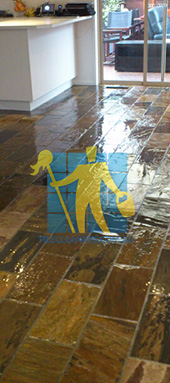 shiny floor with slate tiles after sealing still looking wet dark regular shape and size Melbourne/Casey/Hallam
