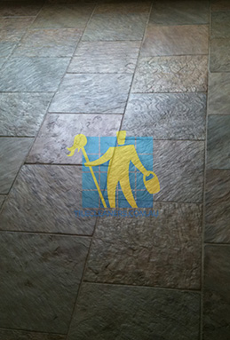 dull slate floor tiles before cleaning before sealing after stripping empty room Canberra