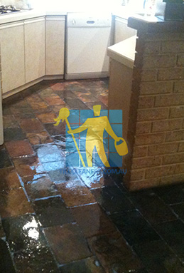 shiny slate tiles in kitchen sealed with glossy topical sealer very wet look Adelaide/Burnside/Kensington Gardens