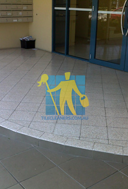 terrazzo tiles building entrance empty before cleaning angle shot dirty Melbourne/Port Phillip/Southbank