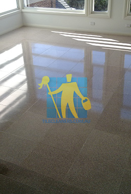 terrazzo tiles floor empty room with fireplace light shadow squares Canberra/Weston Creek