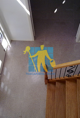 terrazzo tiles indoor top shot timber stairs before cleaning empty Canberra/Majura