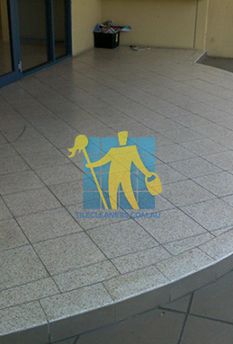 terrazzo tiles outdoor floor entrance curved dirty before cleaning Perth/Vincent