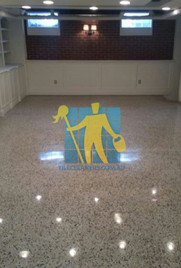 terrazzo tiles polished light color in modern basement Canberra