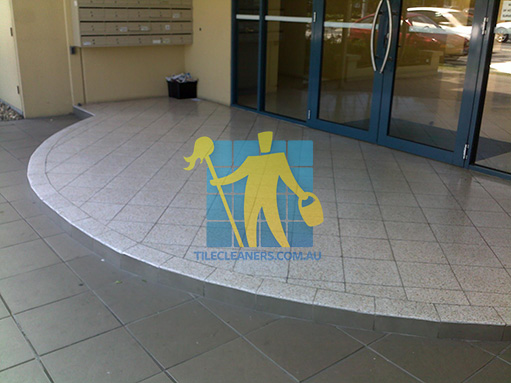 terrazzo tiles building entrance empty before cleaning angle shot dirty Doreen