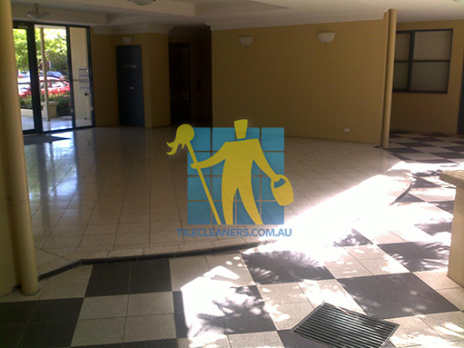 terrazzo tiles building entrance empty before cleaning dirty Medindie