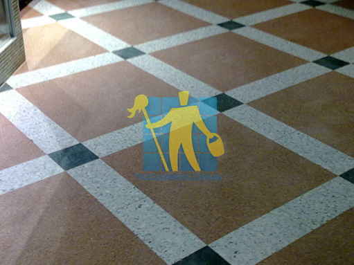 terrazzo tiles floor colorfull stripes pattern before cleaning Highett