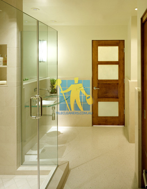 terrazzo tiles in bathroom floor light contemporary style Glen Iris