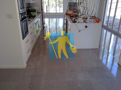 terrazzo tiles indoors large room large windows shodow during cleaning Silkstone