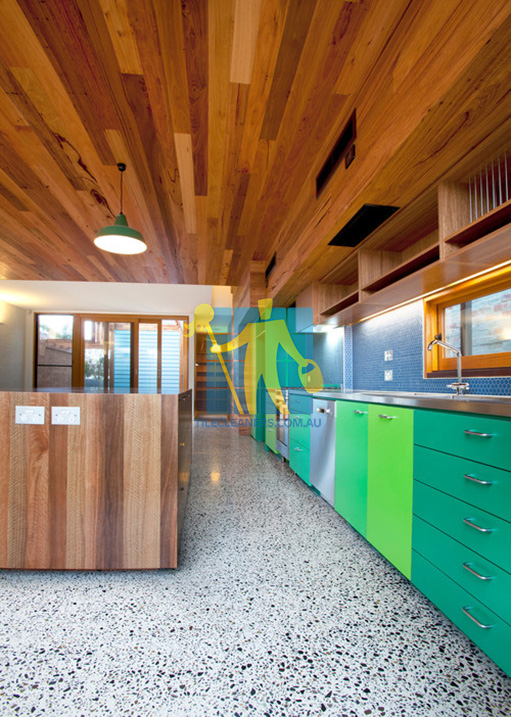 terrazzo tiles long hallway cupboards cabinets Kelso