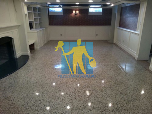 terrazzo tiles polished light color in modern basement Valley View