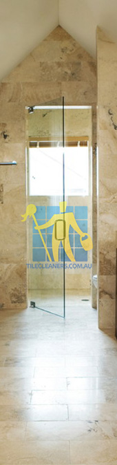 travertine tiles bathroom floor wall shower with dark veining Brisbane/Logan/Buccan