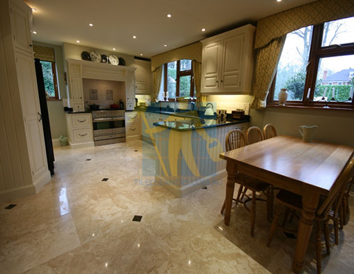 Polished Travertine Stone Tile Floor Kitchen & Dining Paddington