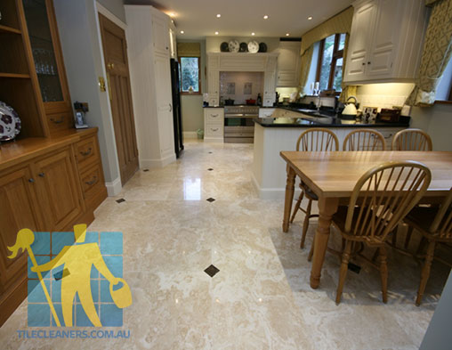polished travartine stone tile floor kitchen dining sealed