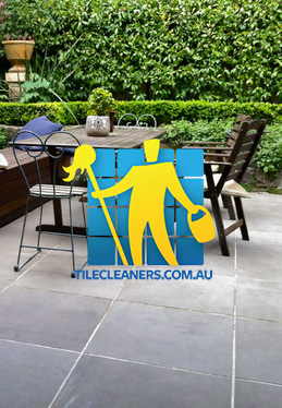 Perth/Bayswater bluestone tiles white grout lines outdoor terrace dining table