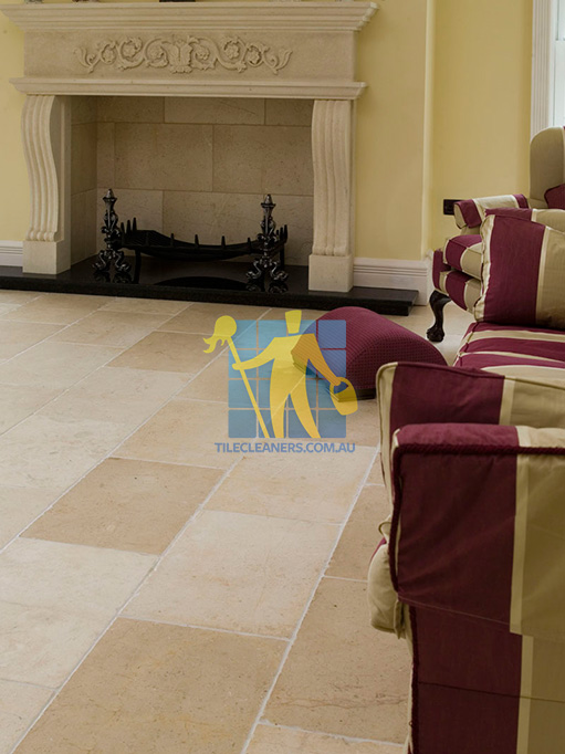 Clifton marble tile tumbled white grout livingroom