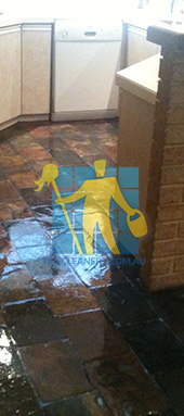 shiny slate tiles in kitchen sealed with glossy topical sealer very wet look Canberra/Gungahlin
