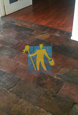 dirty and dull looking slate tiles requires stripping and sealing Adelaide/Unley