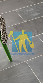 stone tile classic black riven white grout Sydney/The Forest