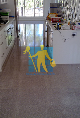 terrazzo tiles indoors large room large windows shodow during cleaning Gold Coast/Springbrook