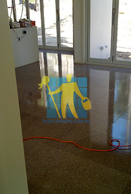 terrazzo tiles with light shadow from windows during cleaning job Gold Coast/Tallai