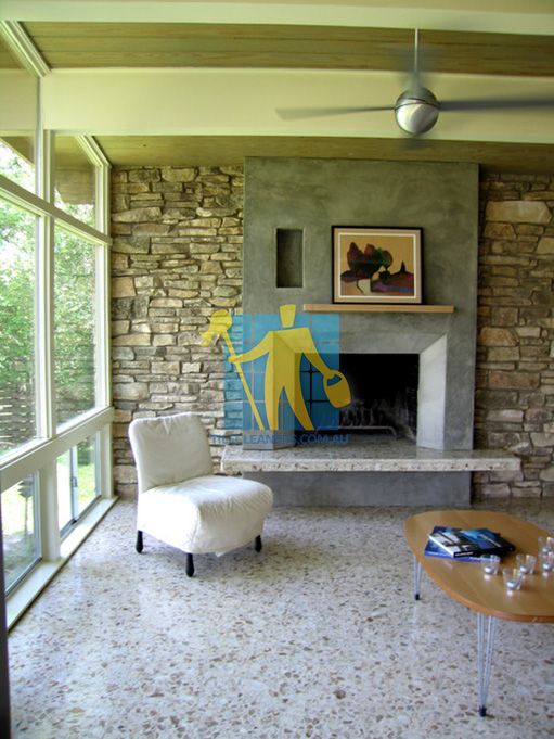 terrazzo tiles polished light color modern living room Lyons